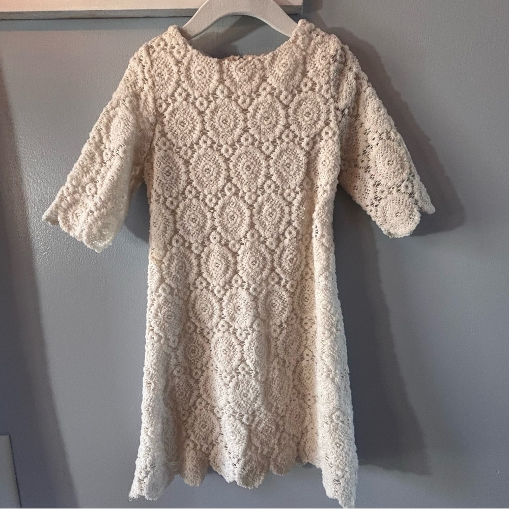 Rare Editions Girls Cream Pinwheel Crochet Lace Dress Ivory Fancy Easter Size 5